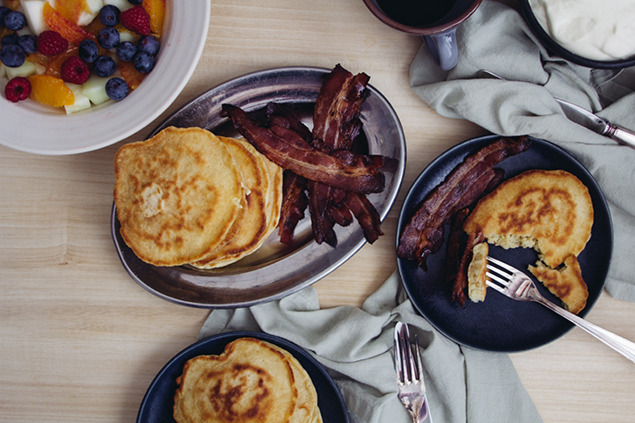 Amerikanska pannkakor med bacon