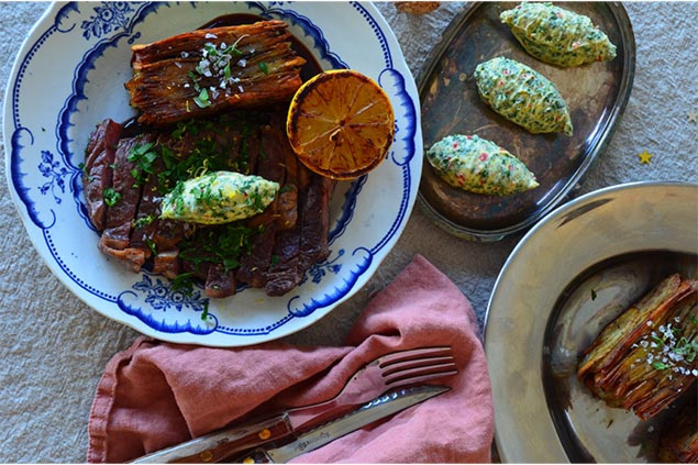 Entrecôte med potatisterrin och rödvinssås