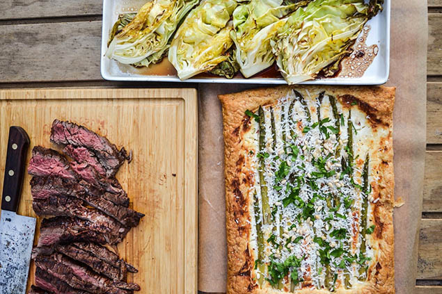 Grillad flapsteak med sparristarte