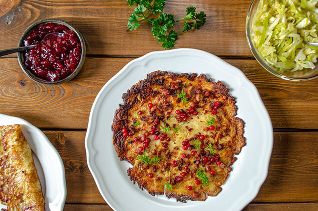 Raggmunk med knaperstekt bacon