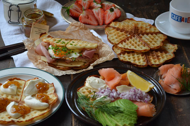 Våfflor med tre olika toppings