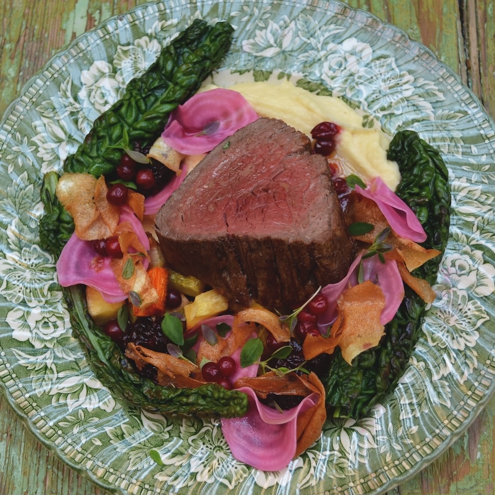 Oxfile på grön tallrik